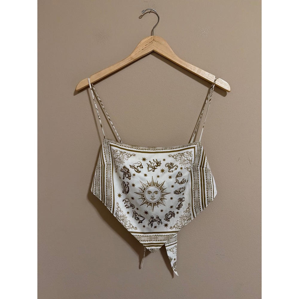 Danielle Bernstein Zodiac Sun Scarf Cami Top Gold White Celestial Tie Back M